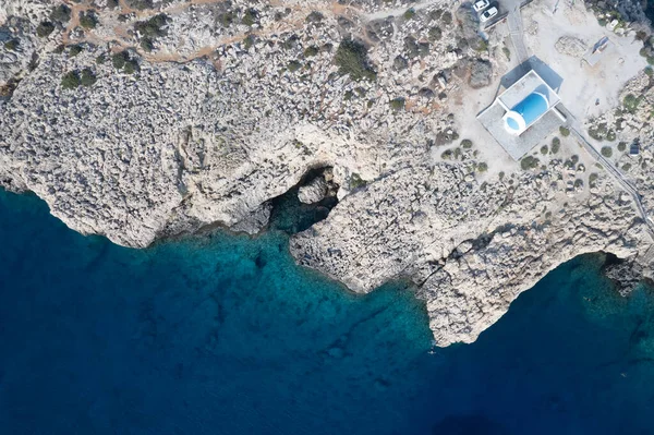 Drone Aerial Photograph Cape Greco Peninsula Agioi Anargyroi Christian Church — Stockfoto