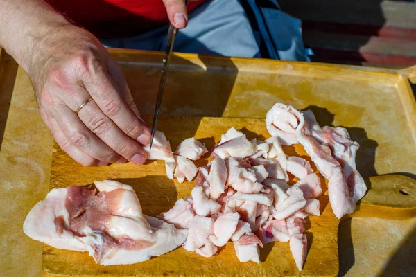 Cutting Fat Goose Cooking — Stock Photo, Image