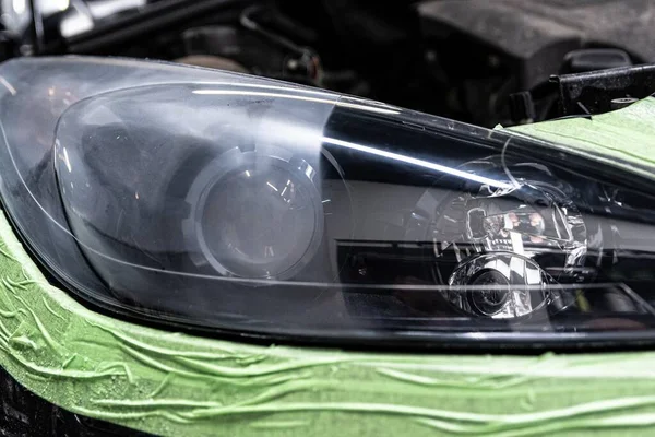 Effect Polishing Car Headlights Work Car Detailing Studio — 스톡 사진