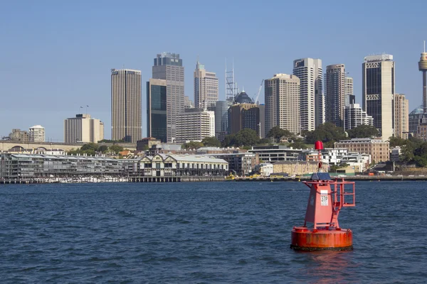 Sydney Skyline from the Harbour with Buoy — Stock Photo, Image