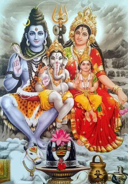 lord Shiva  holy Murugan and Ganesha elephant gods hinduism mythology illustration