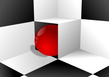 siyah ve beyaz arka plan ve kırmızı top