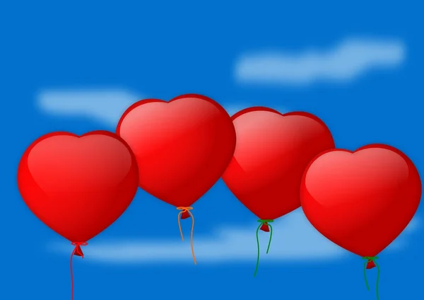 Cuore rosso gonfiabile su sfondo blu — Foto Stock