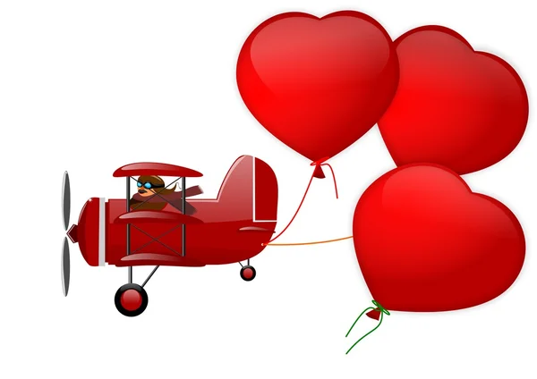 Triplane and three hearts on a white background — Stock Photo, Image