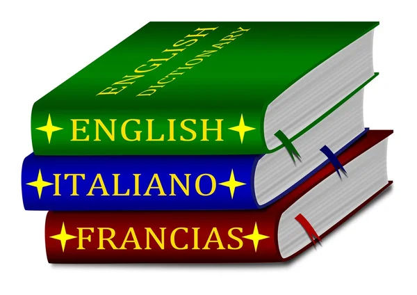 Словари - английский, итальянский, французский — стоковое фото