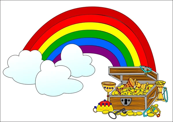 Big treasure chest and rainbow — Stock Photo, Image