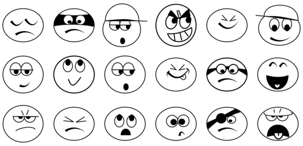 Varie emoticon semplici in bianco e nero — Foto Stock