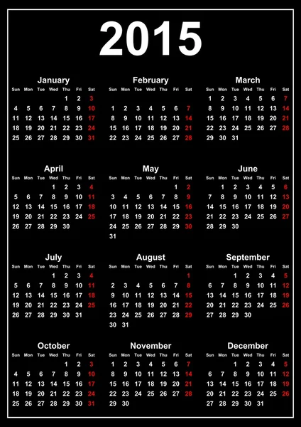 Kalender 2015 schwarz — Stockfoto