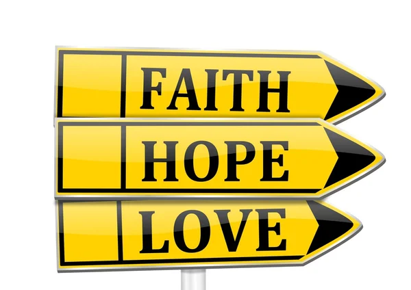 Três flechas com as palavras fé, esperança, amor — Fotografia de Stock