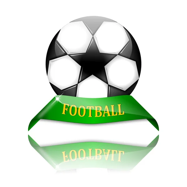 Soccer ball on green pedestal with the inscription football — Stock Photo, Image