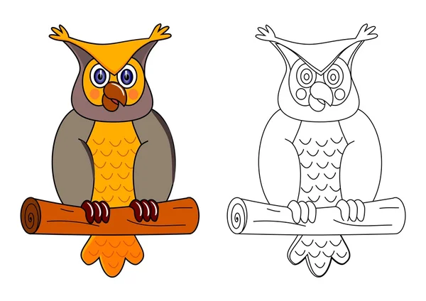Owl on a branch as coloring — Stock Photo, Image