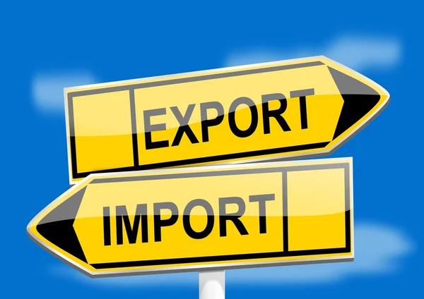 Señal amarilla con la palabra "exportar, importar " — Foto de Stock