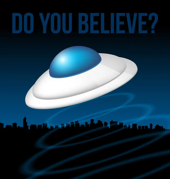 UFO boven stad illustratie — Stockvector