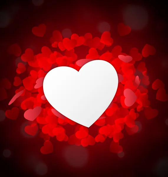 Valentine hjärta som papper framför röda små hjärtan — Stock vektor