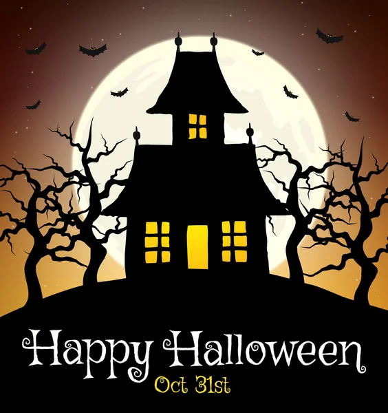 Scary house on hill with moon — Stock Vector