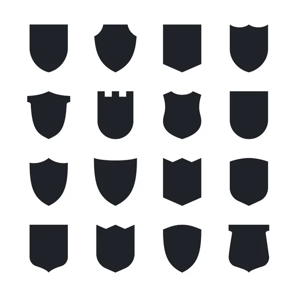 Изолированная Коллекция Векторного Шаблона Черного Щита Дизайн Логотипа Безопасности Плоский — стоковый вектор