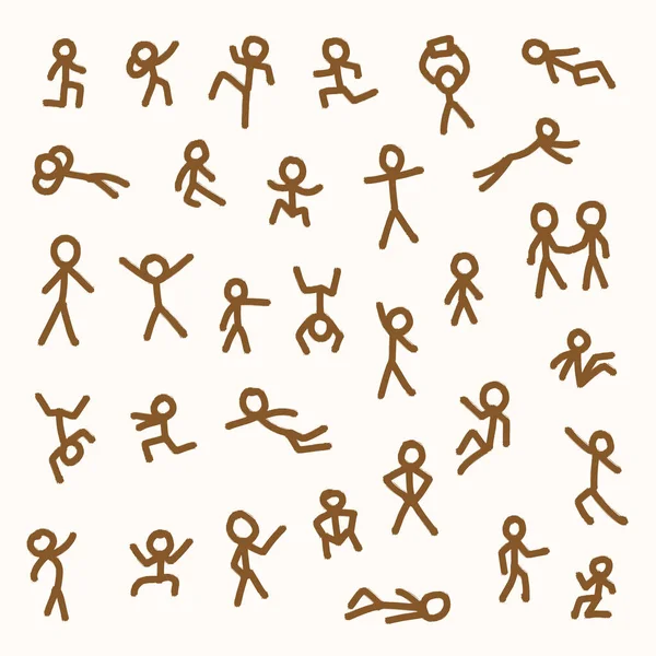 Funny Little Men Sketch Figures Different Poses Stickman Drawn Doodle — Stock Vector