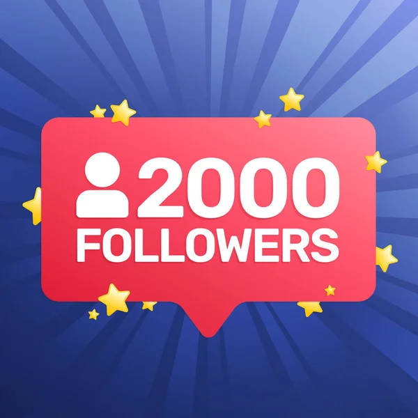 2000 Follower Banner Poster Biglietto Congratulazioni Social Network Festeggia 10K — Vettoriale Stock