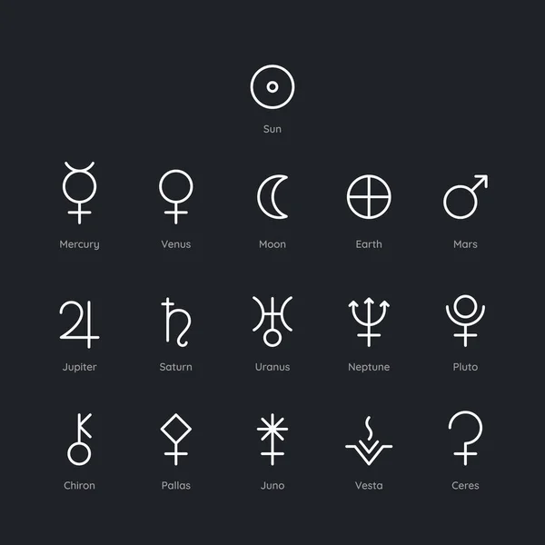 Ícones Símbolo Planeta Estilo Forro Moda Mínima Sinal Astrológico Vetorial — Vetor de Stock