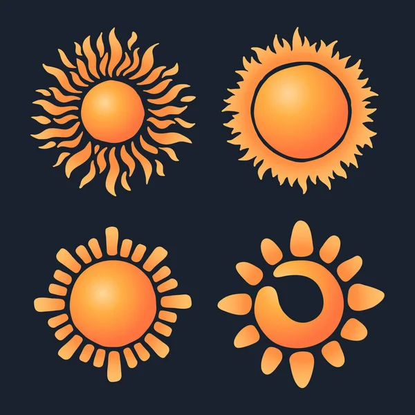 Sun Symbol Set Yellow Orange Suns Design Vector Illustration Sunbath — Stockový vektor