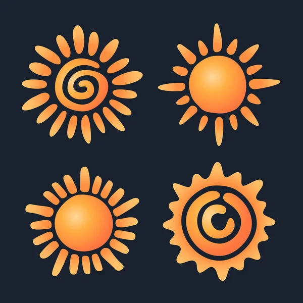 Закат Символов Солнца Желтые Оранжевые Солнца Дизайн Векторная Иллюстрация Графические — стоковый вектор