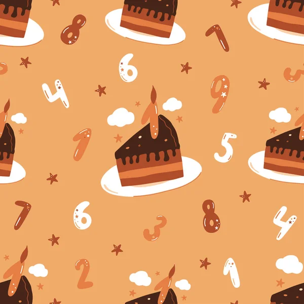 รูปแบบไร้รอยต่อกับเค้ก สุขสันต์วันเกิด พื้นหลังเวกเตอร์ . — ภาพเวกเตอร์สต็อก