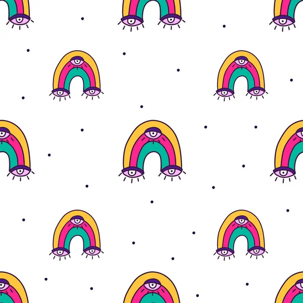 要旨虹と目のシームレスなパターン サイケデリックスタイル 背景色漫画風 — ストックベクタ