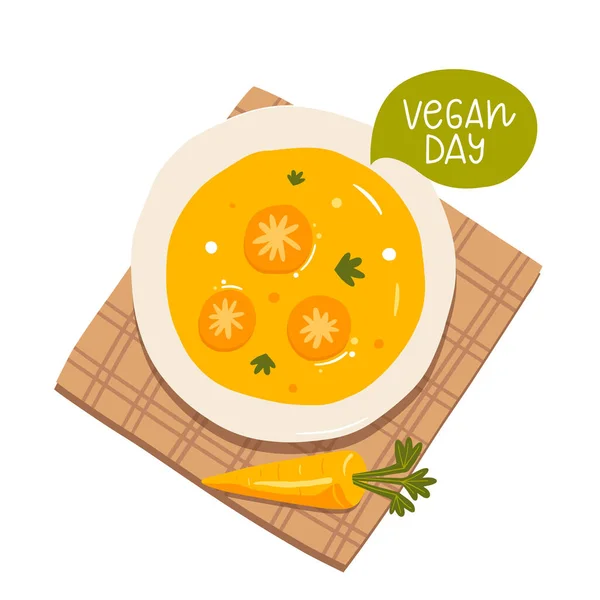Karottensuppenvektorillustration Vegane Speisekarte Das Gericht Des Tages Richtige Ernährung Lebensstil — Stockvektor