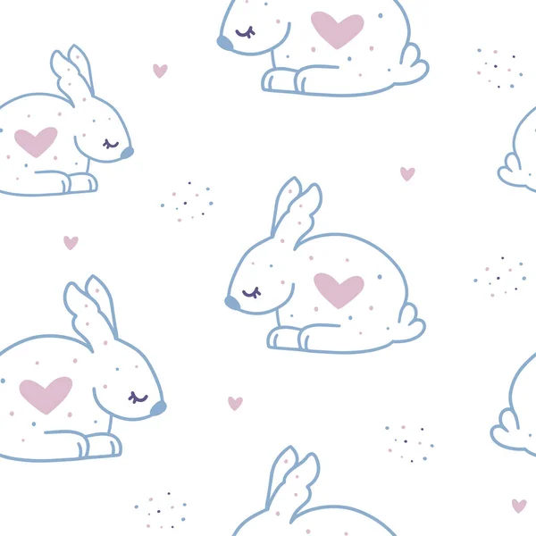 无缝隙图案 白色背景的可爱兔子 最适合包装纸和纺织品 — 图库矢量图片