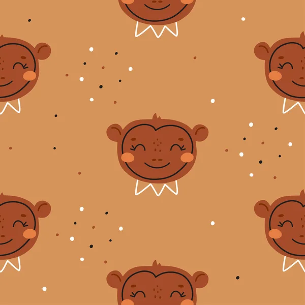 Seamless Vector Pattern Cute Monkey Perfect Wrapping Paper Children Textiles — Stock Vector