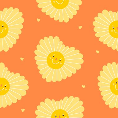 Sevimli kalp şeklinde güneşi olan kusursuz bir desen. Yaratıcı çocuklar kumaş, ambalaj, tekstil, duvar kağıdı ve giysi için el yapımı kumaş. Vektör arkaplanı.
