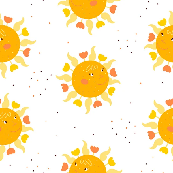 Απρόσκοπτη Μοτίβο Χαριτωμένο Ήλιο Αστέρι Λευκό Φόντο Εικονογράφηση Διανυσμάτων — Διανυσματικό Αρχείο