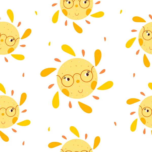 Απρόσκοπτη Μοτίβο Χαριτωμένο Ήλιο Λευκό Φόντο Εικονογράφηση Διανυσματικού Χεριού Παιδικό — Διανυσματικό Αρχείο