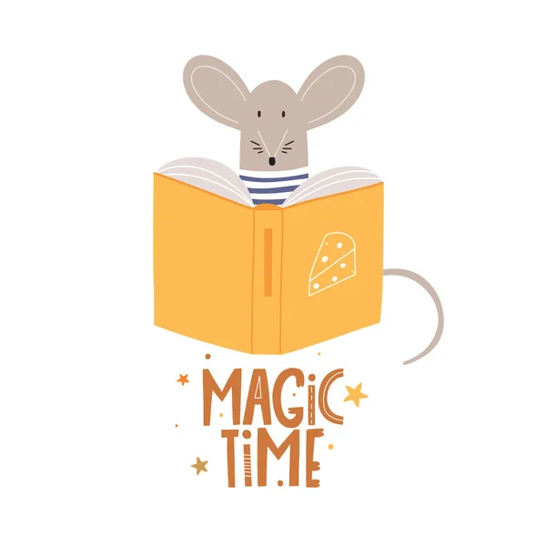 마우스 책가게 도서관에는 아이들을 출판물 있습니다 사랑하는 — 스톡 벡터