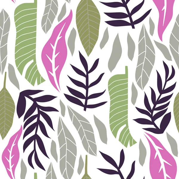 Botanisches Nahtloses Muster Auf Weißem Hintergrund Mit Blättern Design Für — Stockvektor