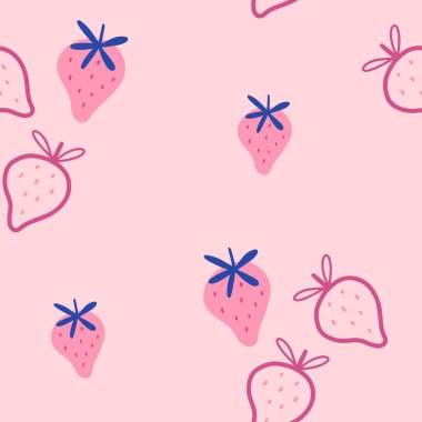 Çilekli kusursuz vektör arkaplanı. Tekstil ve ambalaj kağıdı için modern meyve deseni.