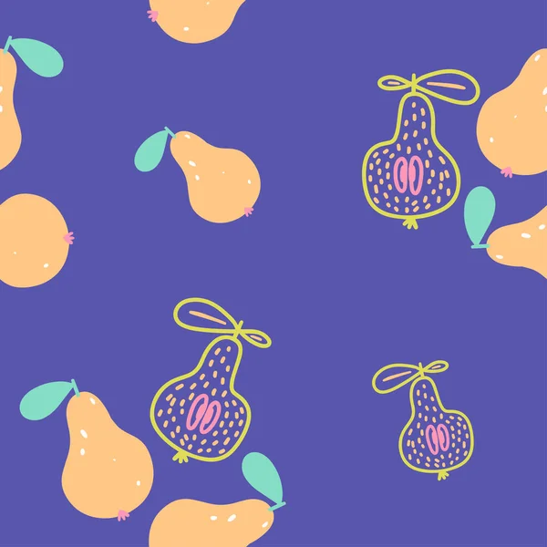 Seamless Pattern Pears Blue Background Modern Fruit Wallpaper Garden Background — Stockvektor