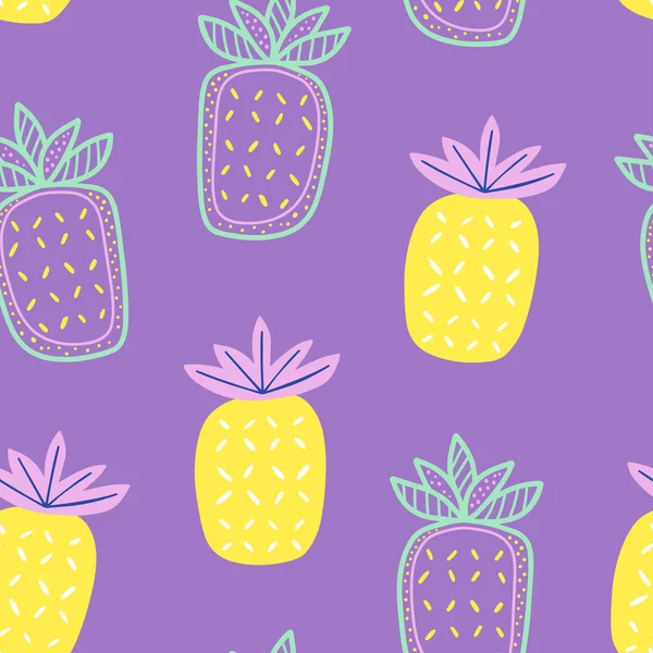 Seamless Pattern Pineapples Cartoon Style Modern Background Textile Wrapping Paper — стоковый вектор