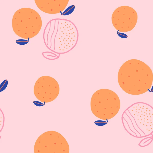 Seamless Wallpaper Oranges Pink Background Vector Pattern Cartoon Style — Stockvektor