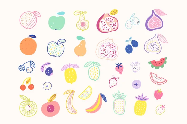 Set Vector Fruit Elements Isolated White Background Vector Illustration Cartoon — Image vectorielle