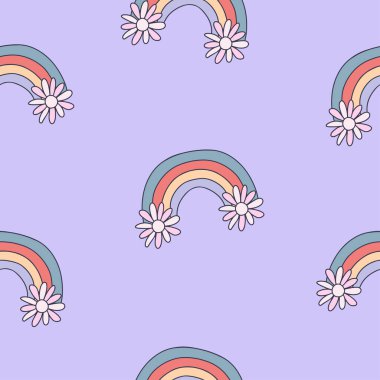 Gökkuşağı desenli kusursuz vintage desen. Özgürlük baskısı. Moda çocuk baskıları için şık bir şablon. Vektör arkaplanı.