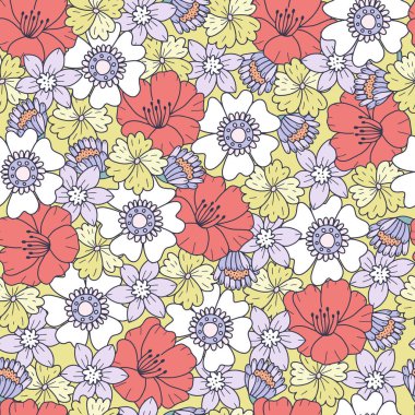 Kırmızı çiçekli güzel bir arka plan. Liberty tarzında kusursuz bir desen. Modaya uygun çiçek deseni