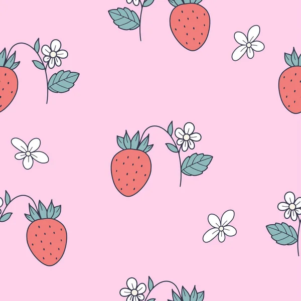 Seamless Vintage Pattern Strawberries Vector Design Paper Cover Baby Fabric — Vector de stock