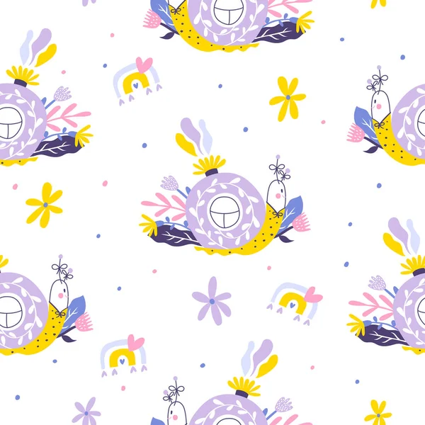 Seamless Pattern Snail House Childish Wallpaper Design Pastel Colors Fashionable — Διανυσματικό Αρχείο