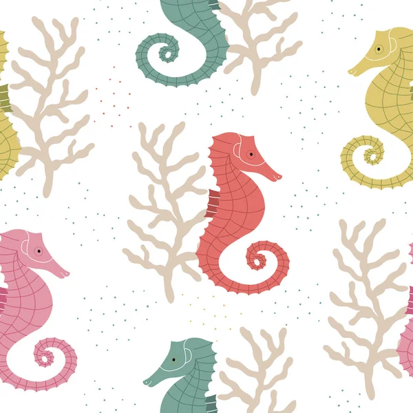 Seamless Pattern Seahorse White Background Beautiful Baby Wallpaper — Stock Vector