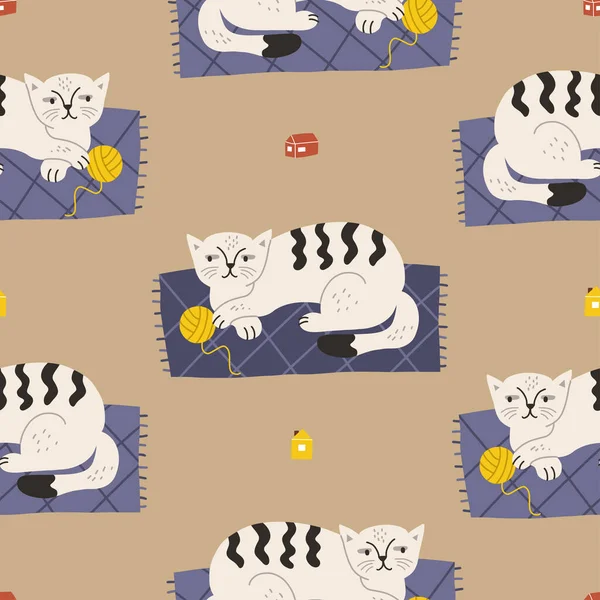 Бесшовный Векторный Рисунок Ленивой Кошкой Векторный Фон Текстиля Обоев — стоковый вектор