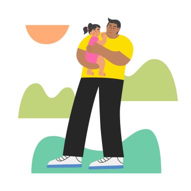 Father with daughter vector illustration isolated on white background. Flat cartoon colorful vector illustration.