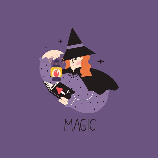 魔術師とのベクトルイラスト ハロウィンの日のためのベクタープリント 手描きイラスト — ストックベクタ