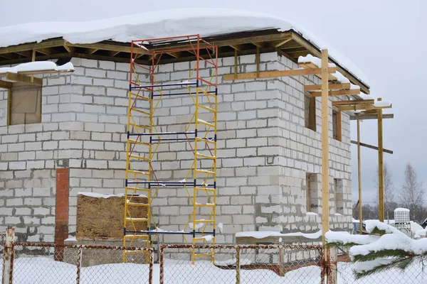 Budowa Prywatnego Domu Betonowych Bloków — Zdjęcie stockowe