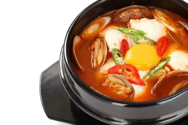 Sundubu jjigae, kuchni koreańskiej — Zdjęcie stockowe